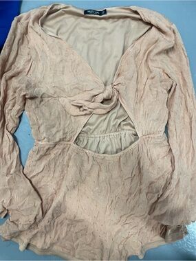 Nasty Gal Peach Knot-Front Crop Top Summer Romper Flare Sleeves  Size US 10